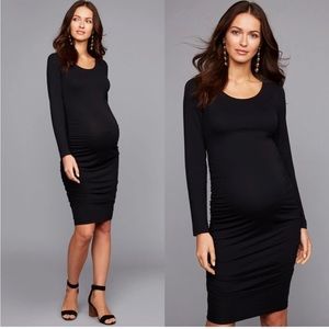 A Pea In The Pod Side Ruched Midi Black Dress - Size Small Maternity